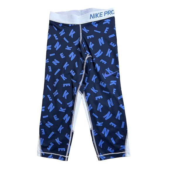 Blue Nike Pro Capris Size Medium Girls Kids Youth Pants Dri Fit - Picture 1 of 8